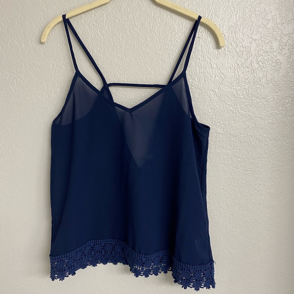 Navy Blue Spaghetti Strap Blouse
